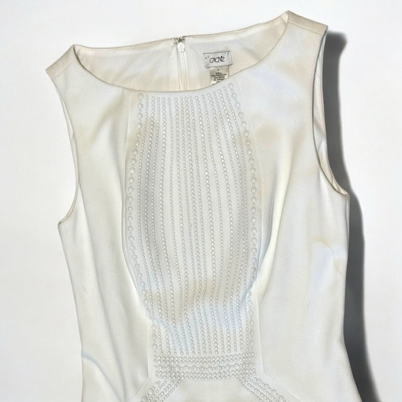 VTG Y2k CACHE Classic Ivory Beaded Bodycon Dress Corporate Chic Elegant White 2 - Picture 4 of 14
